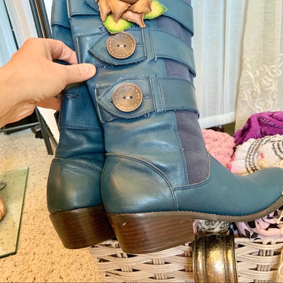 Anthro MATIKO Blue Leather Boots - Picture 12 of 13